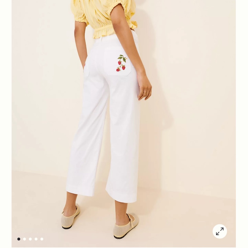 Anthropolgie Wide Leg Cropped Colette Pants: Embroidered Edition with strawberry